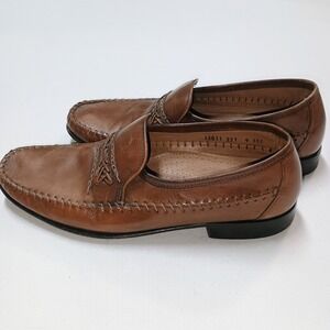 Florsheim Cognac Brown Slip On Leather Loafer Braided Men's 9 Wide